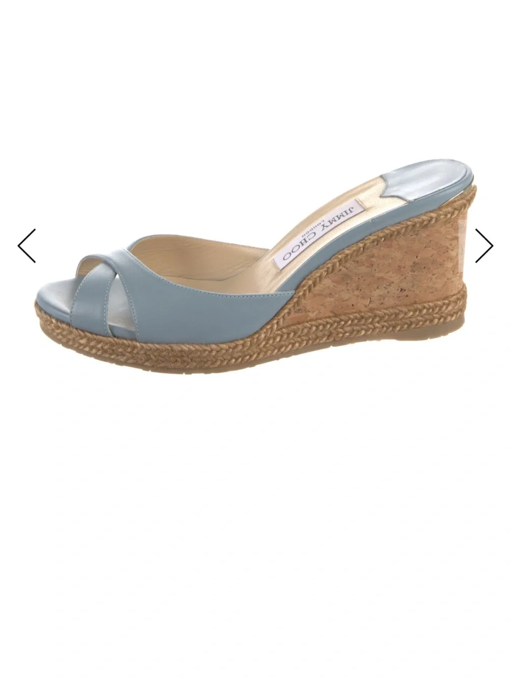 Jimmy Choo Powder Blue Leather Espadrille Wedge Sandal